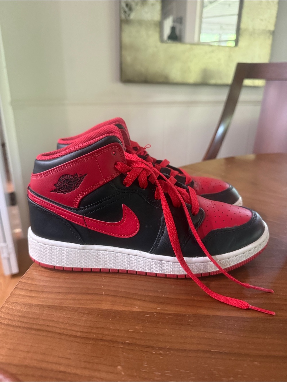 Jordan Kids Red and Black Mid-Top Sneakers
